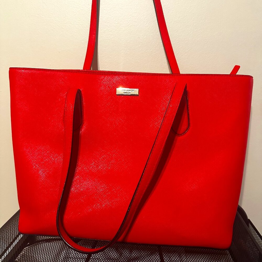 Kate Spade red orange leather travel shoulder tote